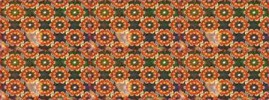 Damask arkaplanı. Altın çiçekli, pürüzsüz desen. Barok tarzında altın çiçekli süs. Kahverengi renklerdeki altın element.