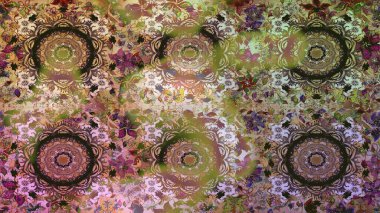 Paisleys zarif çiçek desenli dikişsiz arka plan duvar kâğıdı illüstrasyonuyla klasik stil, modern 3D çizgili sanat altın ve kahverengi desenli çiçek yaprakları ve süslemeleri..