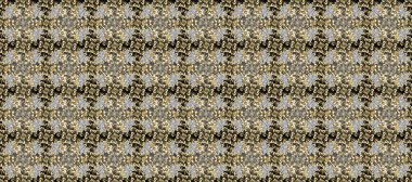 Altın çiçekli, pürüzsüz desen. Gri, bej ve kahverengi renklerde altın bir element. Barok tarzında altın çiçekli süs. Damask arkaplanı.