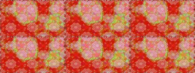 Raster illüstrasyonu. Kırmızı renkte çiçekler. Çiçeksiz desenli arka plan, vuruşlar, sıçramalar, yaz çiçekleri..