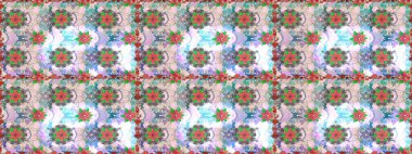 Yatak çarşafları, ceket, paket tasarımı, kumaş ve moda kavramları için tekstil baskısı. Çiçekleri, deniz kabukları, mandalaları ve suluboya efektleriyle donanma geçmişi. Kusursuz etnik tasarım.