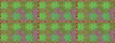 Yeşil renklere karalamalar çizen kusursuz çiçek deseni. Raster illüstrasyonu.