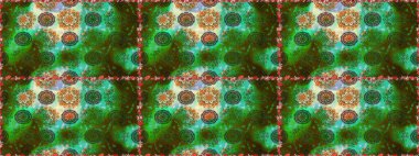 Yeşil renkli çiçekler. Hediye ambalaj kağıdı, tebrik kartları, posterler ve pankart tasarımı. Raster düz çiçekleri pürüzsüz desen.