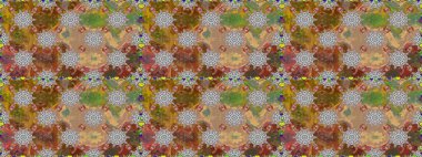 Renkli Bahar Temalı Kusursuz Arkaplan. Düz Çiçek Elementleri Tasarımı. Çiçeksel fantezi tasarımı. Parlak bir arka planda..