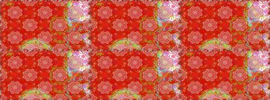 Raster illüstrasyonu. Kusursuz çiçek deseni duvar kâğıdı olarak kullanılabilir. Kırmızı renkte çiçekler.