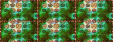 Yeşil renkli çiçekler. Hediye ambalaj kağıdı, tebrik kartları, posterler ve pankart tasarımı. Raster düz çiçekleri pürüzsüz desen.