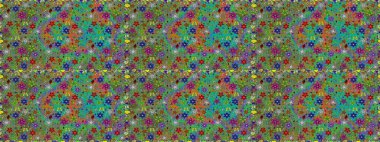 Renkli Yaz Temalı Kusursuz Arkaplan. Sevimli çiçek raster deseni. Düz Çiçek Elementleri Tasarımı. Yeşil renkte çiçekler.