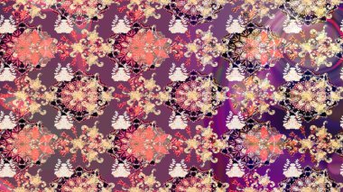 Tekstil tasarımı için mor renkli geleneksel halk çiçekleri buketi. Üzerinde gelincikler ve vadi zambakları olan renkli çiçek desenli nakış..