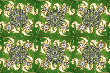 Kusursuz soyut bir arkaplan. Raster illüstrasyonu. Oriental raster klasik yeşil, bej, gri ve altın desenli.