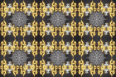 Gri, kahverengi ve sarı renklerdeki altın desenli altın elementler. Raster klasik barok çiçeksiz altın desenli. Süslü dekorasyon. Lüks, kraliyet ve Viktorya dönemi konsepti.