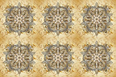 Bej, kahverengi ve altın elementli nötr renklerde raster pürüzsüz desen. Şam tasarım için kusursuz desen.