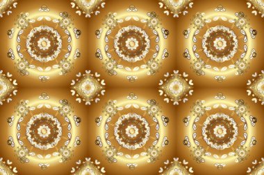 Kahverengi, bej ve sarı renklerde altın çiçekli altın desenler. Altın rengi, kusursuz çizim. Raster geometrik arka plan. Senin tasarımın için, duvar kağıdı..