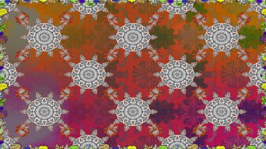 Çiçeksiz desenli arka plan. Kahverengi renkli çiçekler. Renkli Bahar Temalı Kusursuz Arkaplan. Düz Çiçek Elementleri Tasarım Raster illüstrasyonu.