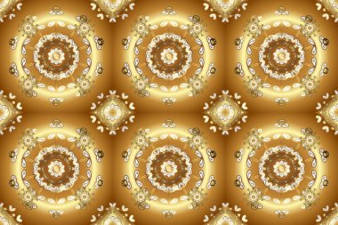 Kahverengi, bej ve sarı renklerde altın çiçekli altın desenler. Altın rengi, kusursuz çizim. Raster geometrik arka plan. Senin tasarımın için, duvar kağıdı..