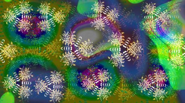 Çiçekli karalama şeklinde Raster çiçek deseni. Raster illüstrasyonu. Yumuşak, yeşil renkte bahar çiçekleri.