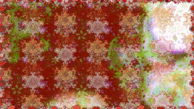 Tekstil için figür. Davetiye ve kartpostal tasarımı için dekoratif çiçek unsurları. Yapraklı kusursuz desen. Poster ya da kapak için arka plan. Sevimli zarif çiçekler Raster illüstrasyonu.