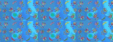 Mavi, yeşil ve menekşe renkli kar taneleri. Renkli arka planda izole tatlı kar taneleri. Raster illüstrasyonu.