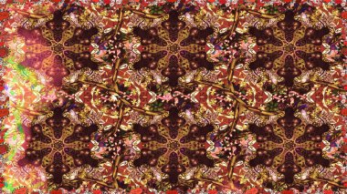 Geleneksel oryantasyon süsü. Kahverengi renklerde, altın elementlerle kusursuz desen. Klasik raster sarısı, kusursuz desen. Klasik vintage arkaplan.