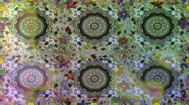 Altın karalama fantezi yapraklarından ve gri renkli çiçeklerden Raster soyut çiçek çelengi. El yapımı dekoratif çerçeve, albüm kapağı, tebrik kartı, klasik Art deco tarzı.