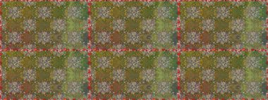 Raster illüstrasyonunda kusursuz çiçek deseni. Düz Çiçek Elementleri Tasarımı. Renkli Yaz Temalı Kusursuz Arkaplan. Kahverengi renkte çiçekler.