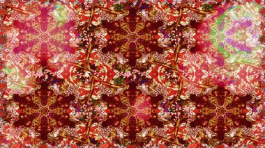 Kırmızı renklerde altın element. Davetiyeler, kartlar, web sayfası için Raster illüstrasyon. Doğu tarzı element. Çizgi sanatı tasarım şablonu için kusursuz sınır. Altın çizgili çiçek dekoru.