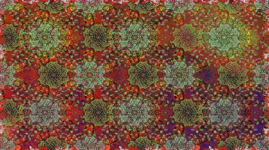 Çiçeklerle suluboya desenli çiçek deseni. Kahverengi renkli Asya tekstili. Raster illüstrasyonu.