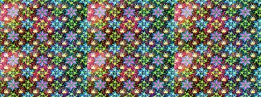 Sevimli, pürüzsüz desenli, küçük çiçekli, klasik tarzda. Moda arka planında parlak buketler. Kumaş, duvar kağıdı ve kağıt üzerine baskı yapmak için gelişen arka plan. Raster illüstrasyonu.