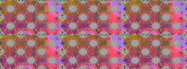 Pembe renkli etnik çiçeklerle kusursuz bir desen. Asya Tekstil 'inde Raster Çiçek İllüstrasyonu.