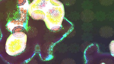 Raster illüstrasyonu. Şirin çiçekli eskiz deseni ve yeşil renkli yapraklar, suluboya çiçek deseni, duvar kağıdı, kart veya kumaş için fayanslı.