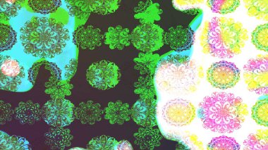 Raster illüstrasyonundaki çiçek desenli çizim. Yeşil renkli çiçekler. Düz Çiçek Elementleri Tasarımı. Renkli Bahar Teması çizim şablonu.