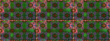 Raster deseni. Bahar çiçekleri dallı desen, yeşil renkler çiçekli siluet.