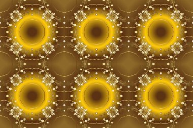 Barok tarzında kusursuz bir doğulu süsü. Geleneksel klasik altın desen. Raster oryantal süs. Kahverengi, sarı ve bej renklerde altın desenli altın elementler.