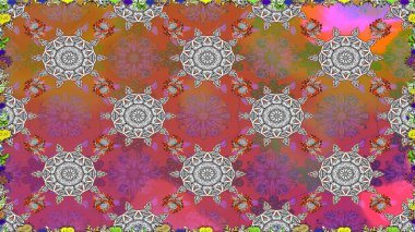 Renkli Bahar Temalı Kusursuz Arkaplan. Raster illüstrasyonunda kusursuz çiçek deseni. Düz Çiçek Elementleri Tasarımı. Gri renkli çiçekler.