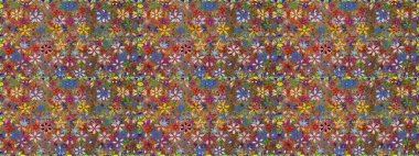 Çiçekli, suluboya desenli kusursuz çiçek deseni. Kahverengi renkli çiçekler. Renkli Bahar Temalı, pürüzsüz bir arka plan. Düz Çiçek Elementleri Tasarım Raster illüstrasyonu.