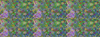 Raster Floral Illustration, Asyalı tekstil. Yeşil renkli etnik çiçeklerle kusursuz bir desen..