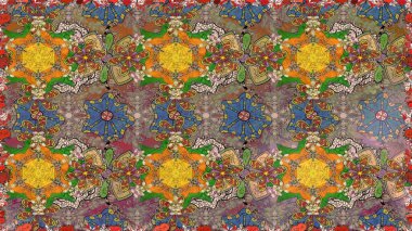 Raster illüstrasyonundaki çiçek desenli çizim. Kahverengi renkte çiçekler.