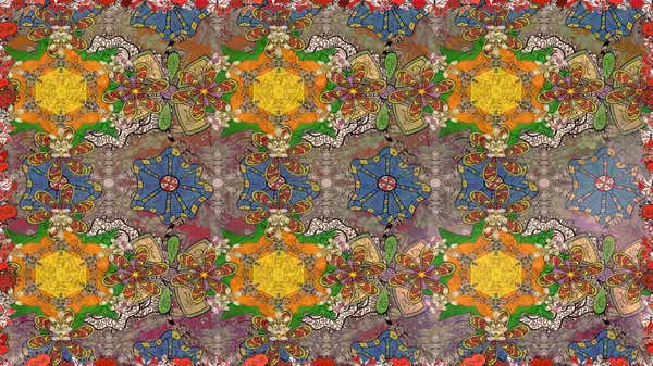 Raster illüstrasyonundaki çiçek desenli çizim. Kahverengi renkte çiçekler.