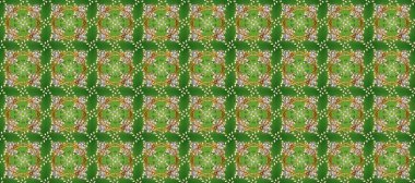 Oriental raster klasik yeşil, bej ve altın desenli. Raster illüstrasyonu. Kusursuz soyut arkaplan.