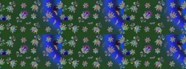Raster illüstrasyonu. Küçük çiçekteki sevimli çiçek deseni. Raster deseni. Soyut çiçek desensiz arkaplan. Yeşil renklerde.