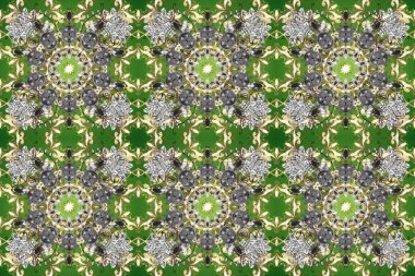 Raster oryantal süs. Altın desenli yeşil, gri ve nötr renklerde altın elementler. Kusursuz altın desen.