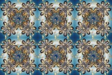 Kusursuz klasik altın desen. Altın desenli gri, mavi ve bej renklerde altın elementler. Raster geleneksel oryantasyon süsü.