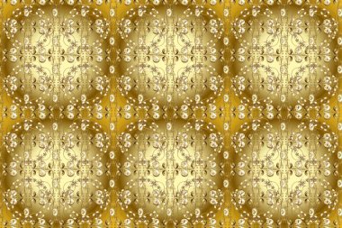 Damask altın soyut deseni kahverengi, bej, sarı, mavi ve gri renklerde. Raster illüstrasyonu. Süsleme.