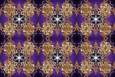 Tekrarlayan elementlerle kusursuz soyut arkaplan. Mor, kahverengi, bej ve altın desenli. Zarif raster klasik desen.