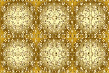 Damask altın soyut deseni kahverengi, bej, sarı, mavi ve gri renklerde. Raster illüstrasyonu. Süsleme.