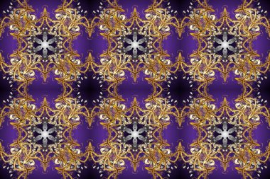 Tekrarlayan elementlerle kusursuz soyut arkaplan. Mor, kahverengi, bej ve altın desenli. Zarif raster klasik desen.