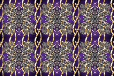 Kahverengi, mor ve gri renklerde altın rengi ve altın elementler. Noel, kar tanesi, yeni yıl. Kahverengi, mor ve gri renklerde altın elementlerle kusursuz klasik desen.