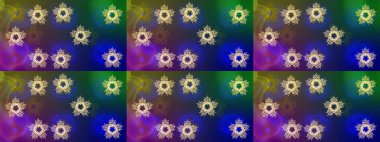 Kar taneleri tasarımı. Son moda kar taneleri ve elementler onun kartlarını gösteriyor. Retro tarzı doku, soyut kış elementleri. Muhteşem tasarım posteri, kapak, mavi, yeşil ve mor renkli kart tasarımı.