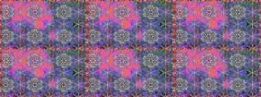 Tekstil, kumaş, kapaklar, duvar kağıtları, baskı, naylon, yapıştırma, örgü, dekupaj için çiçeksiz arkaplan. Millefleur 'lar. Küçük menekşe ve çiçeklerle oldukça eski bir besin torbası deseni.