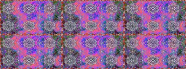 Bahar çiçekleri dallı desen, mor renkler ve çiçek silueti. Raster deseni.