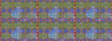 Renkli Bahar Temalı Kusursuz Arkaplan. Güzel kumaş deseni. Asya tekstil tarzında. Kusursuz çiçek deseni. Raster illüstrasyonu. Düz Çiçek Elementleri Tasarımı.